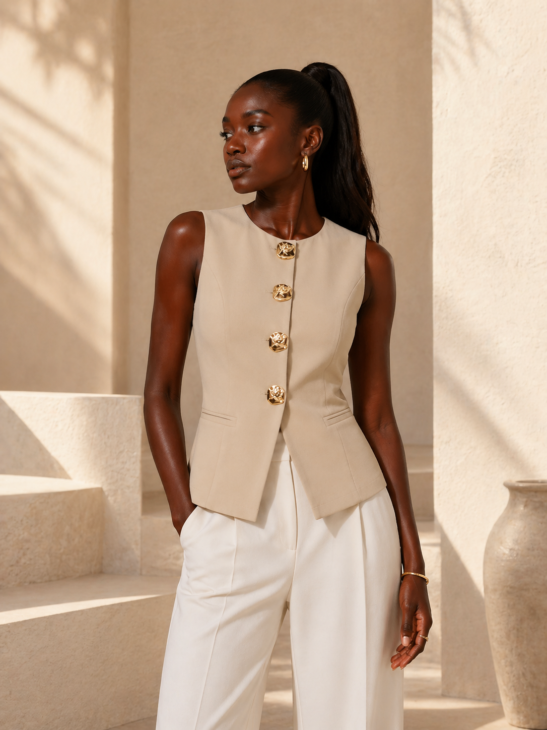 Tailored Sculpt Button Vest