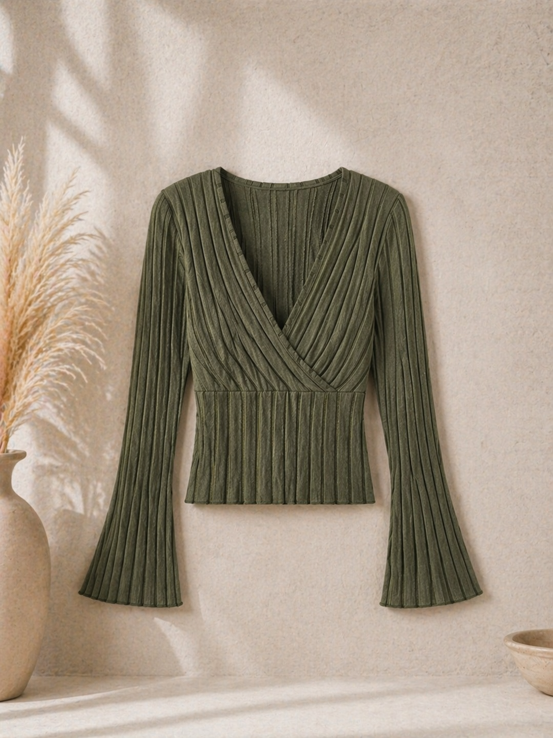 Ribbed V-Neck Wrap Top