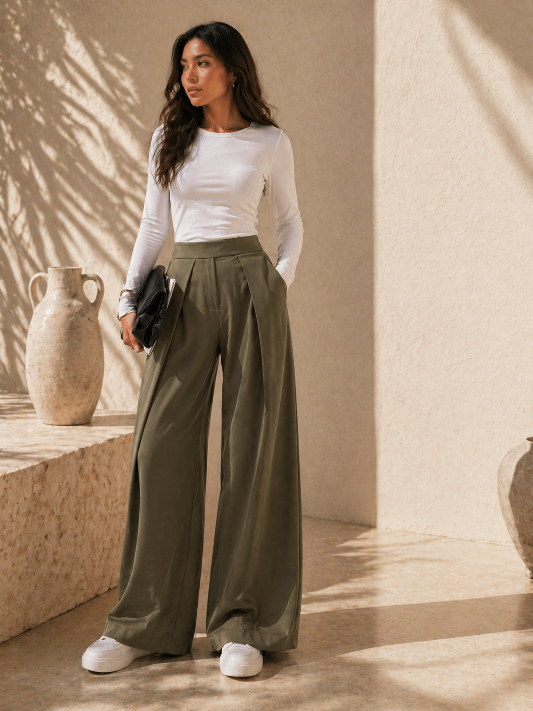 High Waist Structured Wide Leg Pants