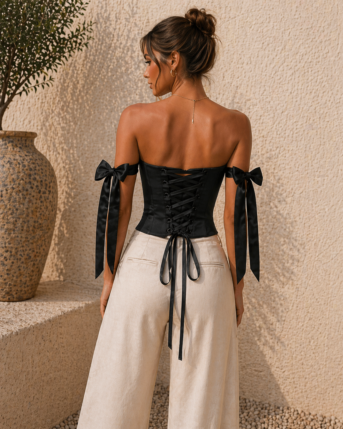 Satin Lace-Up Corset Top