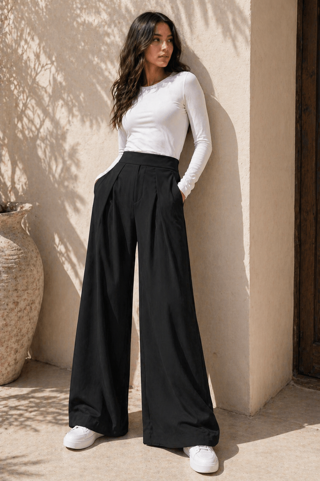 High Waist Structured Wide Leg Pants