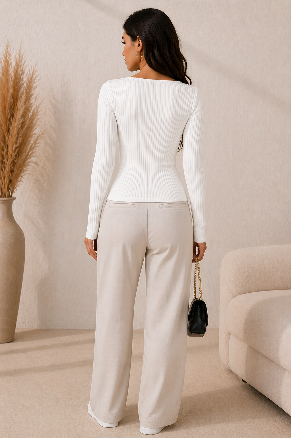Ribbed Long Sleeve Top – Sculpting Fit Knit Shirt