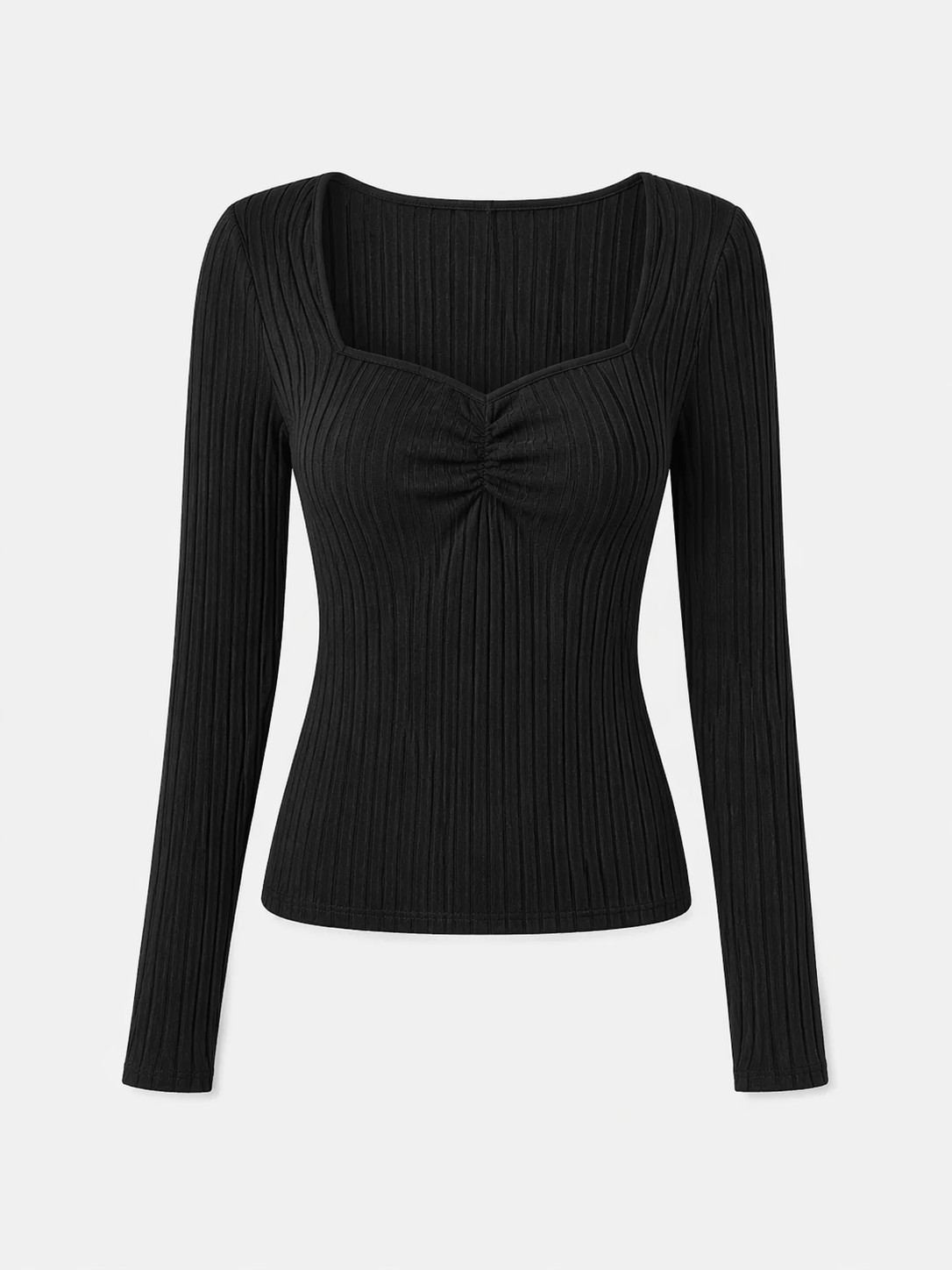 Ribbed Long Sleeve Top – Sculpting Fit Knit Shirt