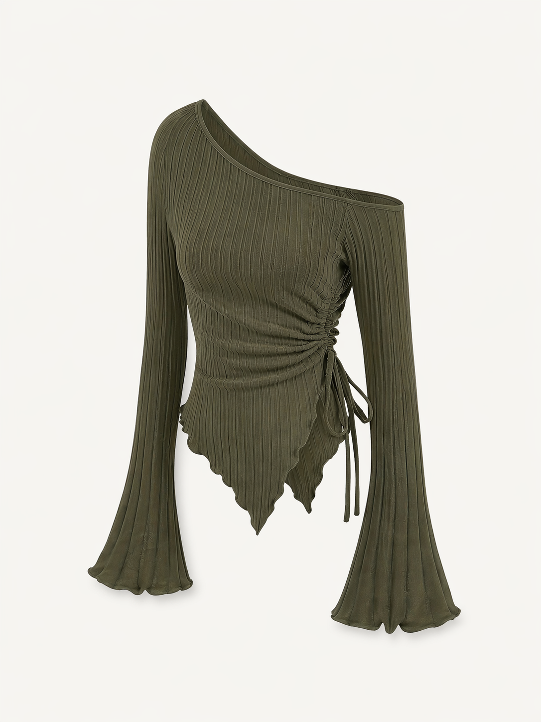 Asymmetrical Ribbed Top – Ruched Side Tie Blouse