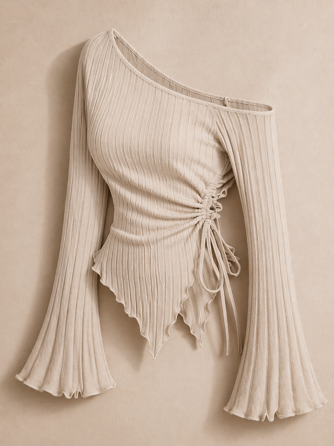Asymmetrical Ribbed Top – Ruched Side Tie Blouse
