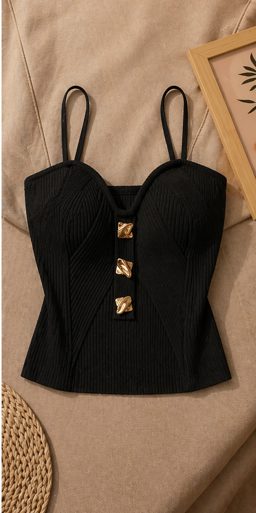 Luxe Sculpt Ribbed Bustier Top – Black