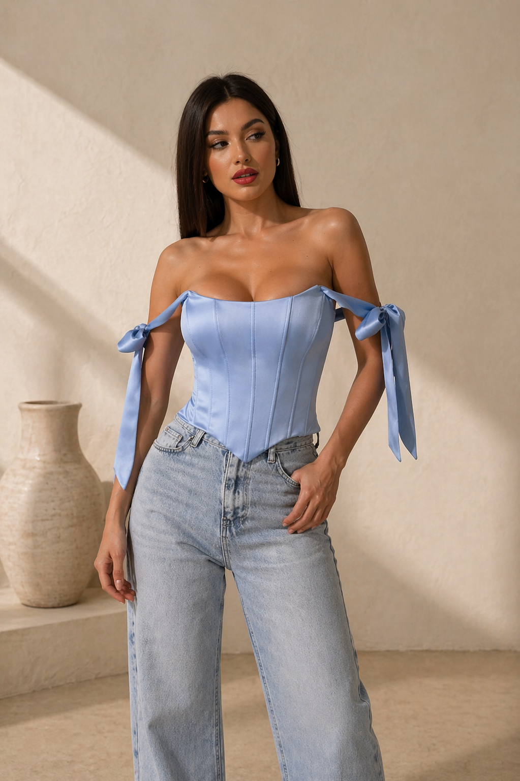 Satin Lace-Up Corset Top