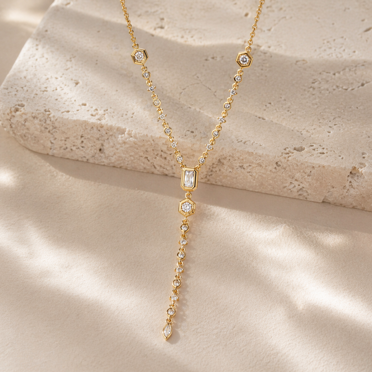 Golden Crystal Drop Luxe Necklace