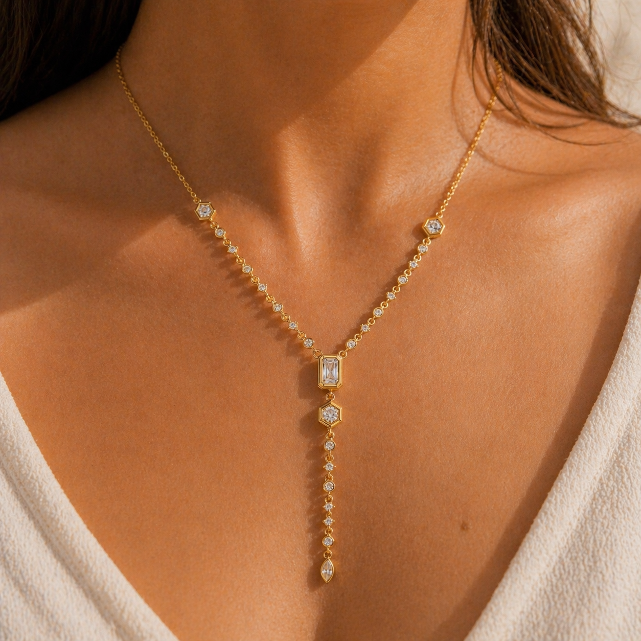 Golden Crystal Drop Luxe Necklace