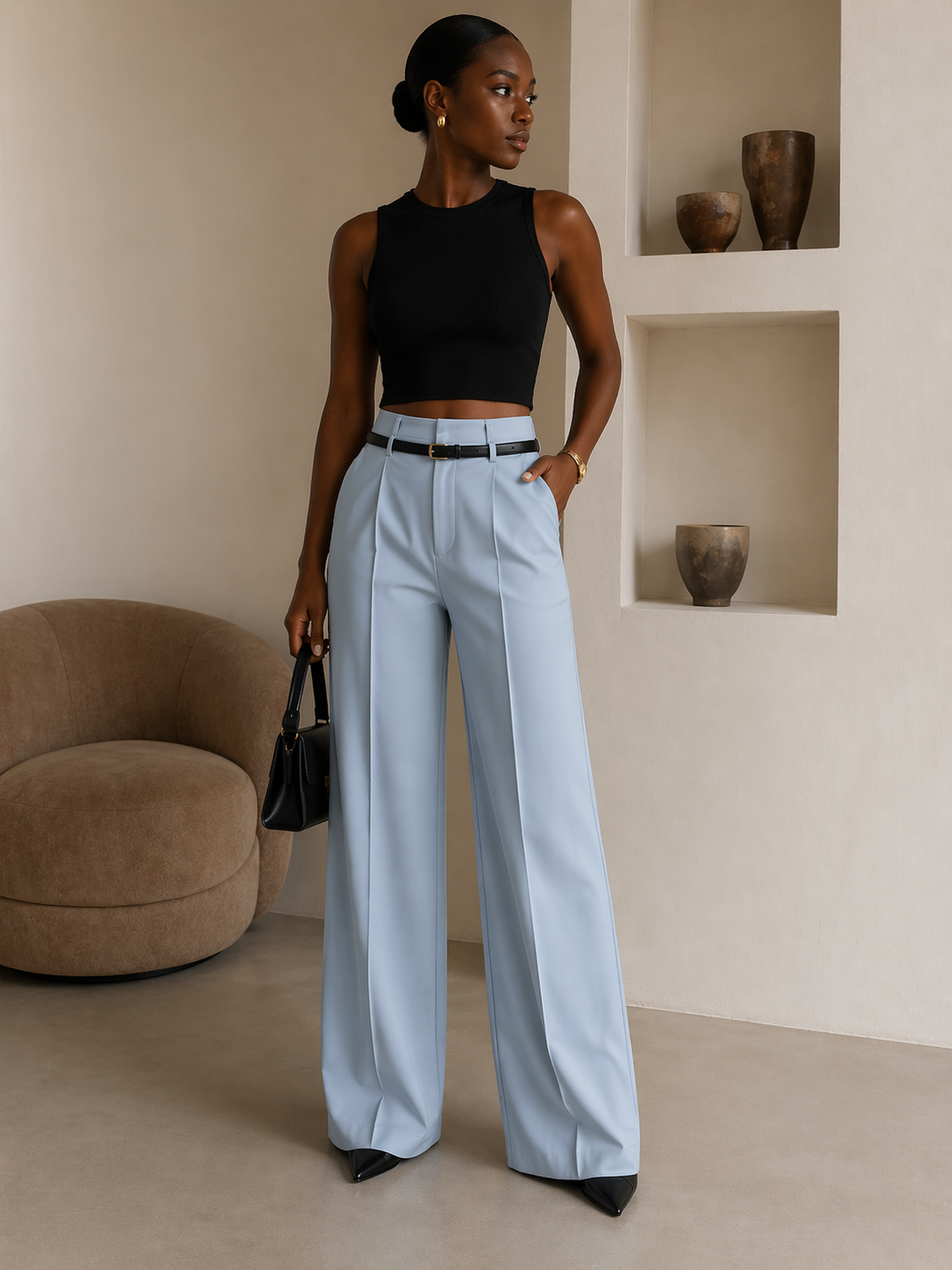 High Waist Tailored Wide Leg Pants